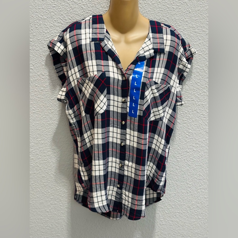 JACHS GIRLFRIEND- NEW YORK NAVY,WHT, & RED  Soft Button Down Shirt | LG | NWT |